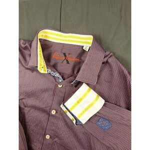 Robert Graham X Shirt Mens Large Fit Striped Multi color Flip Cuff Rodeo Western